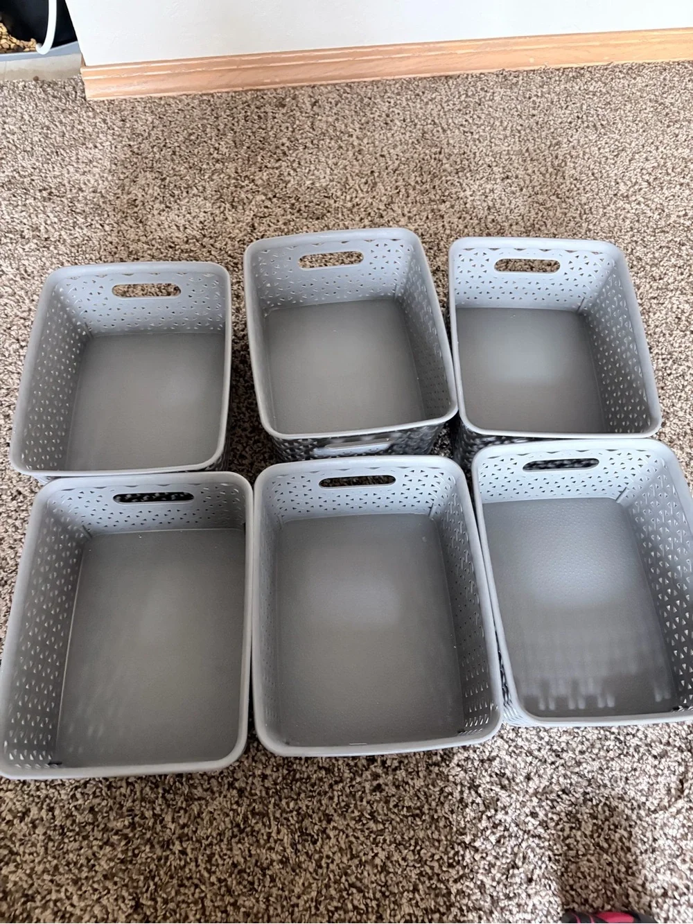Stackable Gray Woven Plastic Storage Baskets -